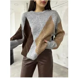 BİKELİFE Women's Diamond Pattern Oversize Sweater