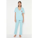 Trendyol Pajama Set - Blue - Graphic Cene