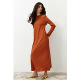 Trendyol Cinnamon Shoulder Button Detailed Knitted Dress
