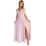 Numoco Women's Glittering Long Dress with Neckline CRYSTAL - Pink | ePonuda.com