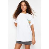 Trendyol White 100% Cotton Back and Front Oversize/Wide Pattern Knitted T-Shirt Cene
