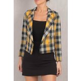armonika Women's Yellow Double Breasted Collar Tweed Crop Jacket cene