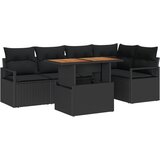 vidaXL 6-dijelni vrtni sofa set s jastučićima crni poli ratan akacija, 2-sjedna vrtna sofa s jastučićima crni poli ratan Cijene