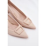 Boto Heels With Decorative Buckle Beige Seriva | shoptok.hr