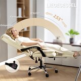  Ergonomska uredska stolica s osloncem za noge presvlaka od umjetne kože kotačići okretna metalna bež+crna | shoptok.hr