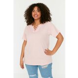 Trendyol Curve Pink Collar Detailed Knitted Tshirt Cene