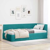 vidaXL Kotna postelja z vzglavjem Turkizna 100 x 200 cm Žamet | Shoptok.si
