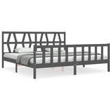 The Living Store Posteljni okvir z vzglavjem siv 200x200 cm trden les - Posteljni Okvir, (21524991) | Shoptok.si