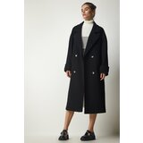 Women's Black Double Breasted Neck Belted Oversize Cachet Coat | shoptok.hr