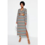 Trendyol Multi Color Cut Out Detail Printed Stretch Midi Knitted Dress | Shoptok.si