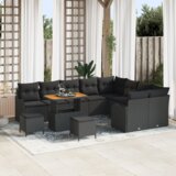vidaXL set od 12 dijelova vrtnih sofa s jastučićima crna poli ratan akacija | shoptok.hr