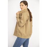 Şans Women's Camel Plus Size Front Zippered Pocket Detailed Unlined Coat | Shoptok.si