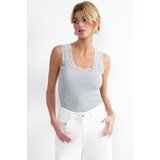Trendyol Gray Melange Lace Detailed Body Fitted Ribbed Knitted Undershirt Cene