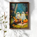 Wallxpert uramljena MDF slika NAL071-46, dva duha na pikniku u šumi sa korpom i bundevama, 35,5 x 47 cm | Eponuda.com