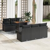 vidaXL 7-delni set vrtnih kavčev z blazinami črn poli ratan akacija | Shoptok.si
