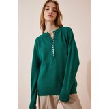 Happiness İstanbul Women's Dark Green Buttoned Collar Knitwear Sweater Cene