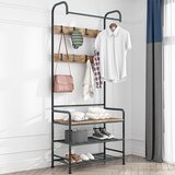 Kondela Obešalnik s prostorom za čevlje, črna kovina/MDF rustikalni les, KELAM | Shoptok.si