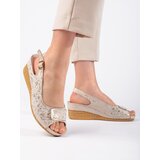 Shelvt Beige low wedge sandals espadrilles | Shoptok.si
