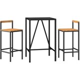  3-dijelni vrtni barski set crni od poliratana i drva bagrema Crna 70 cm table length | shoptok.hr