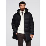 Ombre Men's long quilted jacket with hood - black | Shoptok.si