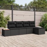 vidaXL 5-delni vrtni kavč set z blazinami Črni poli ratan akacija | Shoptok.si