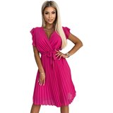 Numoco Pleated dress with neckline and ruffles on the shoulders Cene