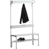 Sypro garderobna klop iz nerjavnega jekla, vxg 1650 x 375 mm, dolžina 1015 mm, 3 kljukice, svetlo sive barve, rešetka za čevlje | Shoptok.si