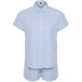 Trendyol Blue Cotton Striped Woven Pajamas Set Cene