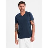 Ombre Men's BASIC classic cotton T-shirt with a v-neck - navy blue | shoptok.hr