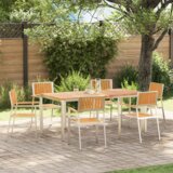 vidaXL 7-delni set za obedovanje Solid Wood Teak, zunanja jedilna miza 180x90x75 cm Solid Wood Teak, zložljivi vrtni stoli 2 kosa Solid Wood Teak in jeklo, zložljivi vrtni stoli 4 kosa Solid Wood Teak in jeklo Cene