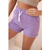 Kesi Women's cotton shorts with elastic and tie at the waist purple | Shoptok.si