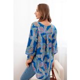 Kesi Włoski Women's cotton blouse with a butterfly pattern and buttons - cornflower blue | Shoptok.si