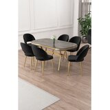 Hanah home trpezarijski set Jita, sto i 6 stolica, antracit ploča Irony, zlatne noge, crna tkanina Babyface | Eponuda.com