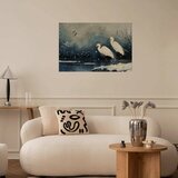  Plakat - Herons over a Winter Pond - illustration in the Japanese style in dark colors 90x60 Bez okvira | shoptok.hr