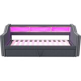 Lumor Vlečna postelja 90/180x190 cm v lanu - Z LED in USB - Z lesenimi letvicami - Siva, (22155766) | Shoptok.si