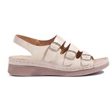 Shelvt Women's beige low wedge sandals | shoptok.hr