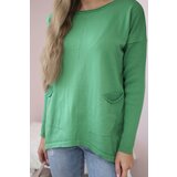 Kesi Sweater with front pockets in light green color | shoptok.hr