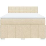 vidaXL Box spring postelja z vzmetnico krem 140x200 cm blago | Shoptok.si
