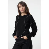 Trendyol Black Wide Pattern Knit Detailed Crew Neck Knitwear Sweater