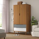 vidaXL Garderobna omara rjava 90x55x175 cm trdna borovina Cene