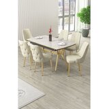 Hanah home trpezarijski set Nis, sto na razvlačenje i 6 stolica, ploča u dekoru belog mermera, zlatne noge, krem tkanina Babyface | Eponuda.com