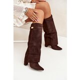 Boto Eco Suede Boots Heel Block Zipper Insulated Folded Shaft Chocolate Evyra | shoptok.hr