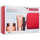 Clarins Extra-Firming Collection set: dnevna krema za obraz Extra-Firming Jour 50 ml + nočna krema za obraz Extra-Firming Nuit 15 ml + maskara Wonder Perfect Mascara 4D 3 ml 01 Perfect Black + serum za obraz Double Serum 0,9 ml + rdeča kozmetična torbica za ženske | Shoptok.si