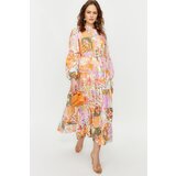 Trendyol Multicolored Floral Patterned Linen Look Woven Dress with Belt Detail Cijene