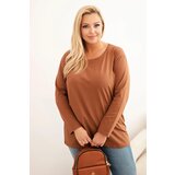 Kesi Women's Plus Size cotton blouse with a round neckline camel Cene