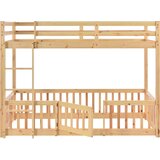 Lumor Pogradna postelja z dvema sedežema - 2 X 90 X 200 cm - vrata in vratca - masivni les - naravna barva, (22156787) | Shoptok.si