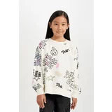 Defacto Girl Oversize Fit Wide Pattern Crew Neck 3D Printed Sweatshirt