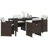 vidaXL 5-dijelni vrtni set za objedovanje s jastučićima smeđi poliratan, vrtni stol crni 160x80x73 cm kaljeno staklo | shoptok.hr