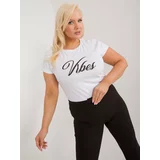 Fashion Hunters White women's plus size T-shirt with inscription and appliqué