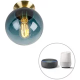 QAZQA Pametna stropna svetilka iz medenine z oceansko modrim steklom, vključno z Wifi ST64 - Pallon